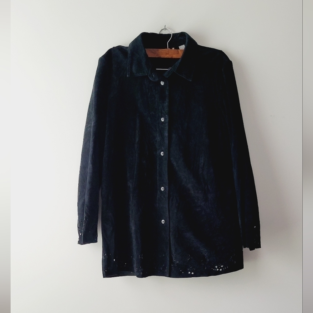 Nordstrom black leather button up jacket size‎ L